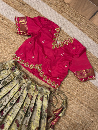 Blushing Mango - Pink Kanchi Tissue Aari Half Saree | CPM_0450