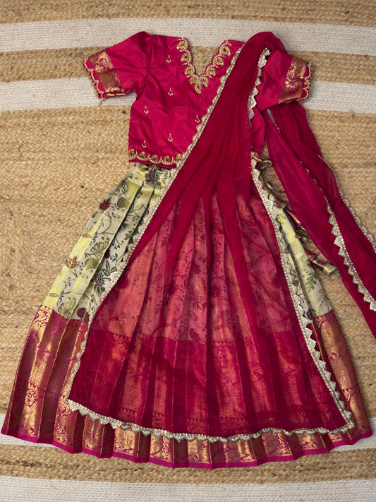 Blushing Mango - Pink Kanchi Tissue Aari Half Saree | CPM_0450