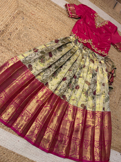 Blushing Mango - Pink Kanchi Tissue Aari Half Saree | CPM_0450