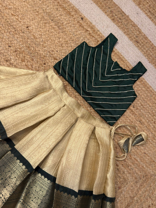 Varnikaa - Sleeveless Classic White and Dark Green Top & Skirt | CPM_0451A