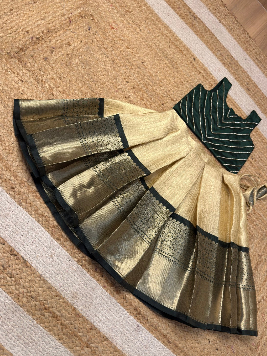 Varnikaa - Sleeveless Classic White and Dark Green Top & Skirt | CPM_0451A