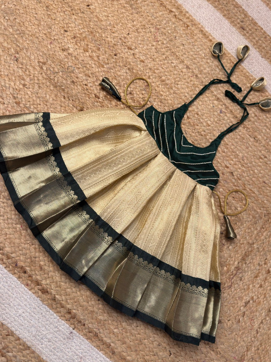 Varnikaa - Classic White and Dark Green Tie-up Frock | CPM_0451B