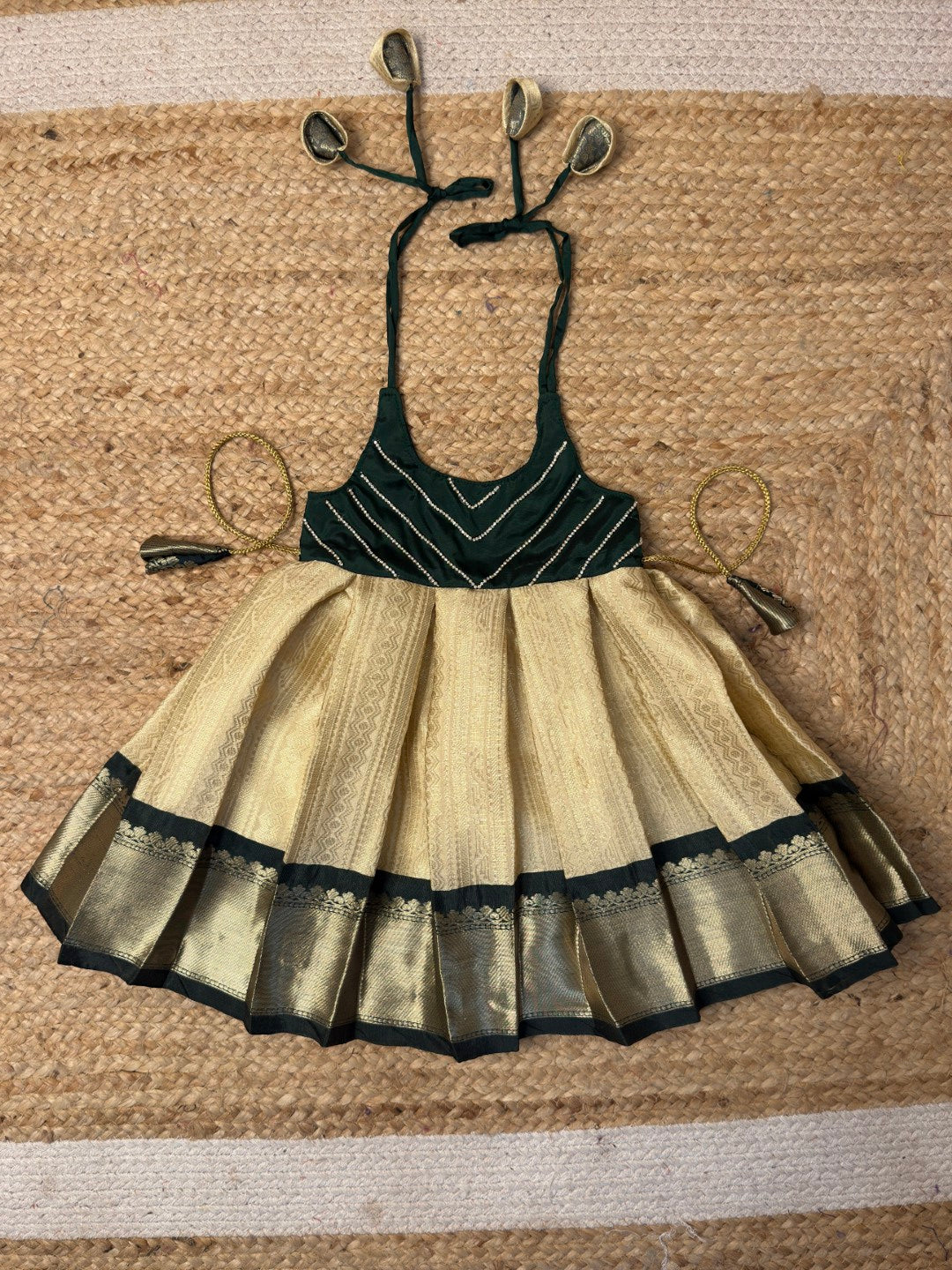 Varnikaa - Classic White and Dark Green Tie-up Frock | CPM_0451B