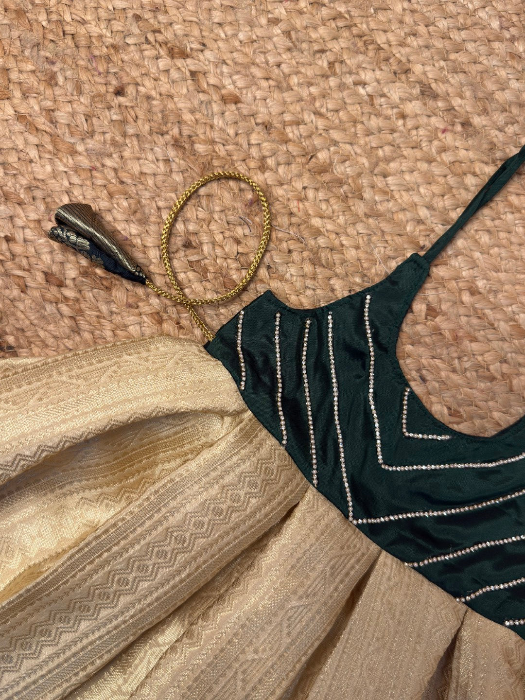 Varnikaa - Classic White and Dark Green Tie-up Frock | CPM_0451B