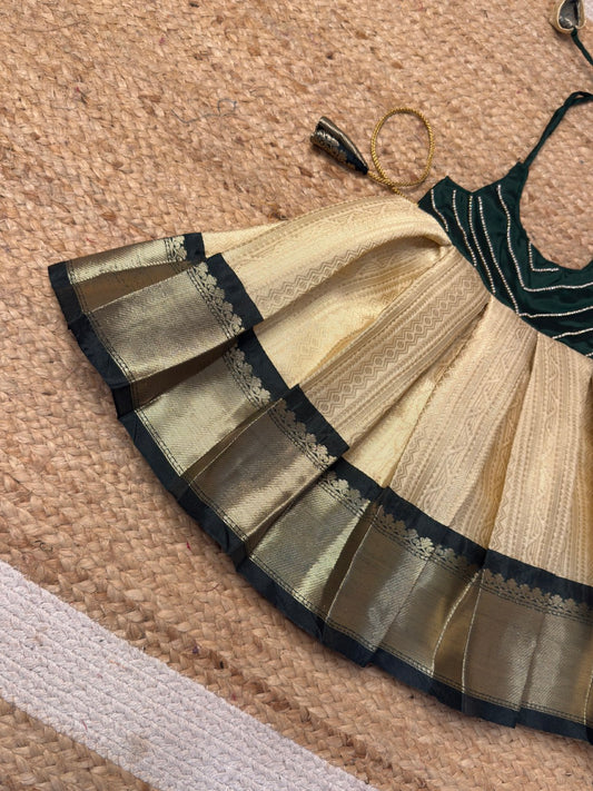 Varnikaa - Classic White and Dark Green Tie-up Frock | CPM_0451B