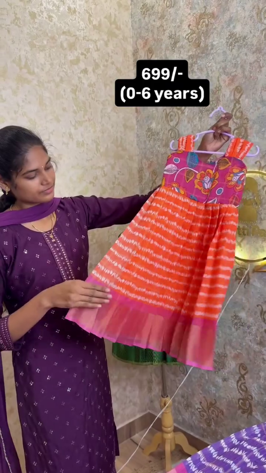 Orange with Pink Border Sleeveless Cotton Frock | CPM_0452_ORG