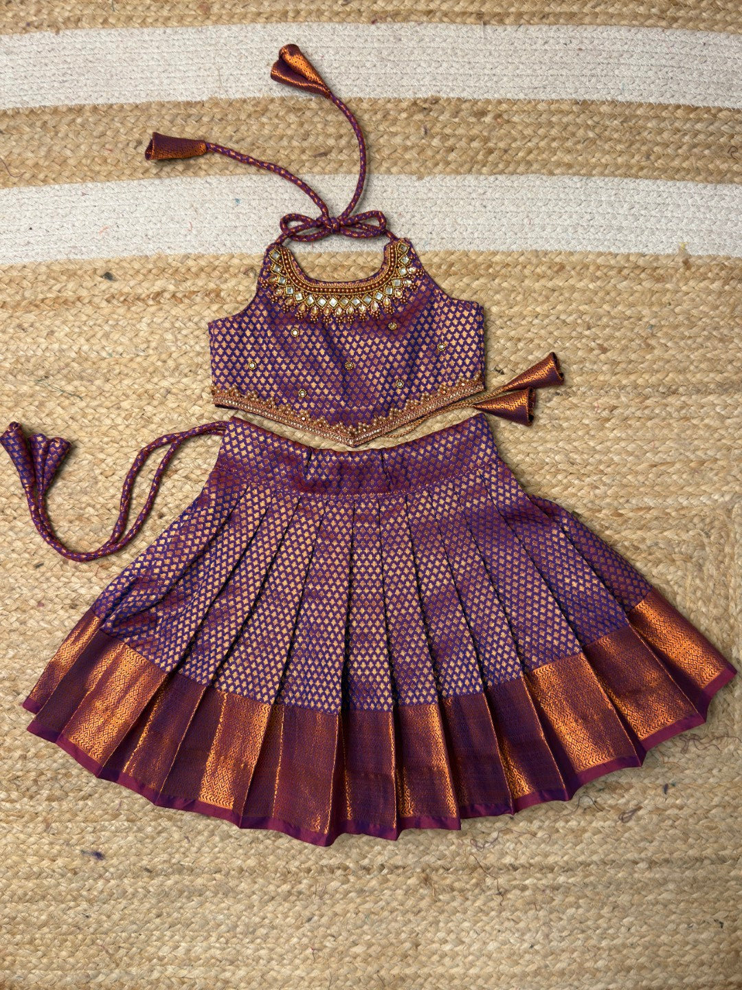 Kamali - Purple Kanchi Soft Silk Aari Crop Top Set | CPM_0454