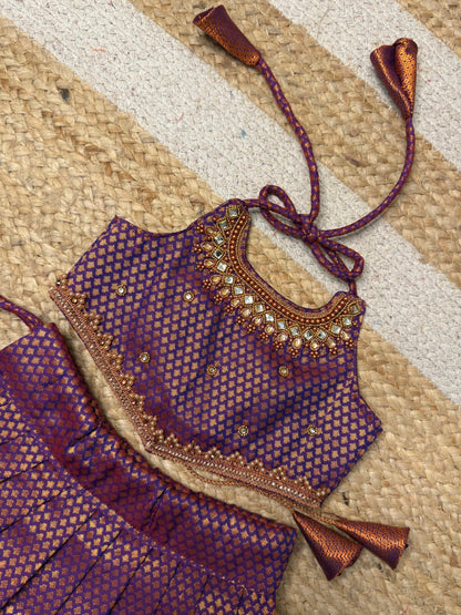 Kamali - Purple Kanchi Soft Silk Aari Crop Top Set | CPM_0454
