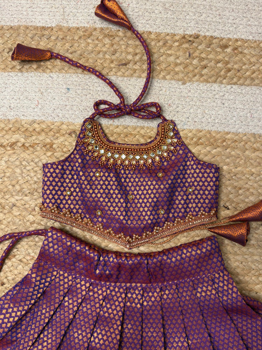 Kamali - Purple Kanchi Soft Silk Aari Crop Top Set | CPM_0454