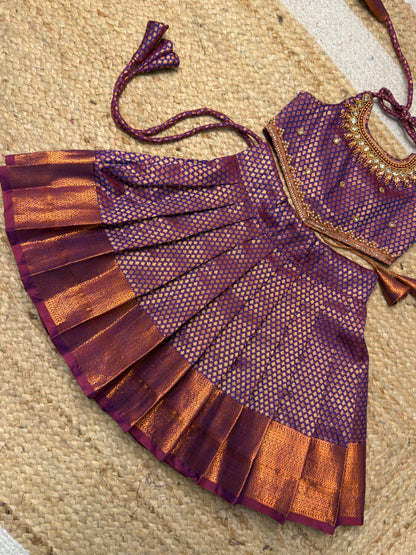 Kamali - Purple Kanchi Soft Silk Aari Crop Top Set | CPM_0454
