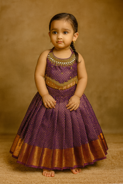 Kamali - Purple Kanchi Soft Silk Aari Crop Top Set | CPM_0454