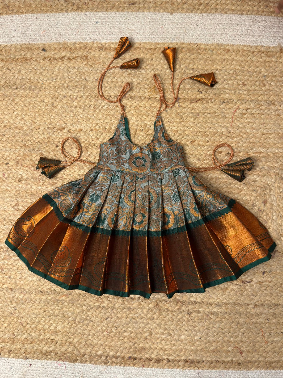 Green Tie-Up Newborn Pattu Frock | CPM_0458