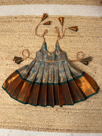 Green Tie-Up Newborn Pattu Frock | CPM_0458