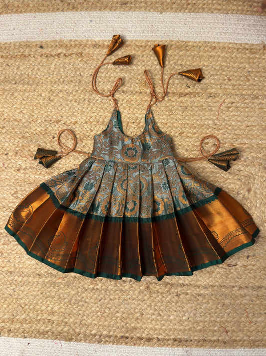 Green Tie-Up Newborn Pattu Frock | CPM_0458