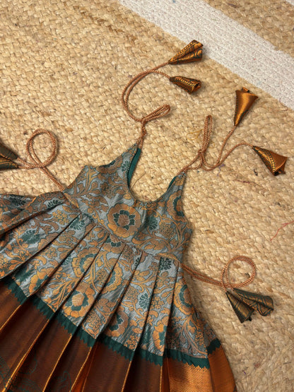 Green Tie-Up Newborn Pattu Frock | CPM_0458