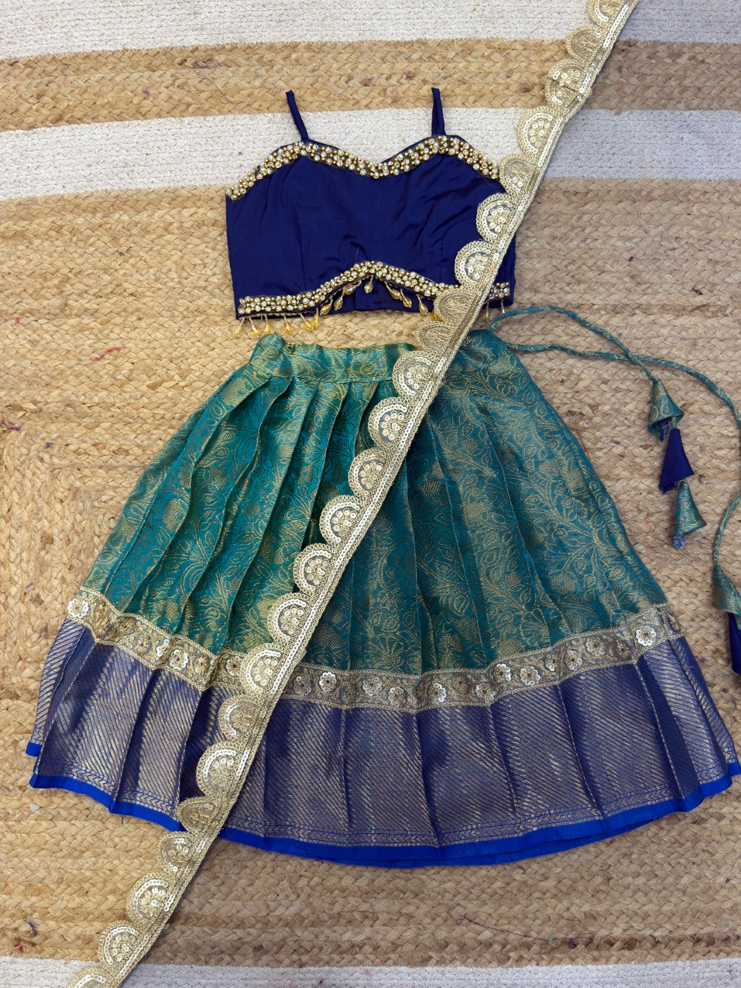 Sea Green & Blue Banarasi Tissue Silk Set | CPM_0459