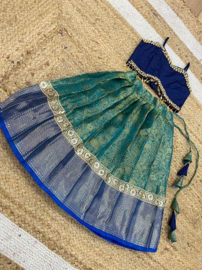 Sea Green & Blue Banarasi Tissue Silk Set | CPM_0459