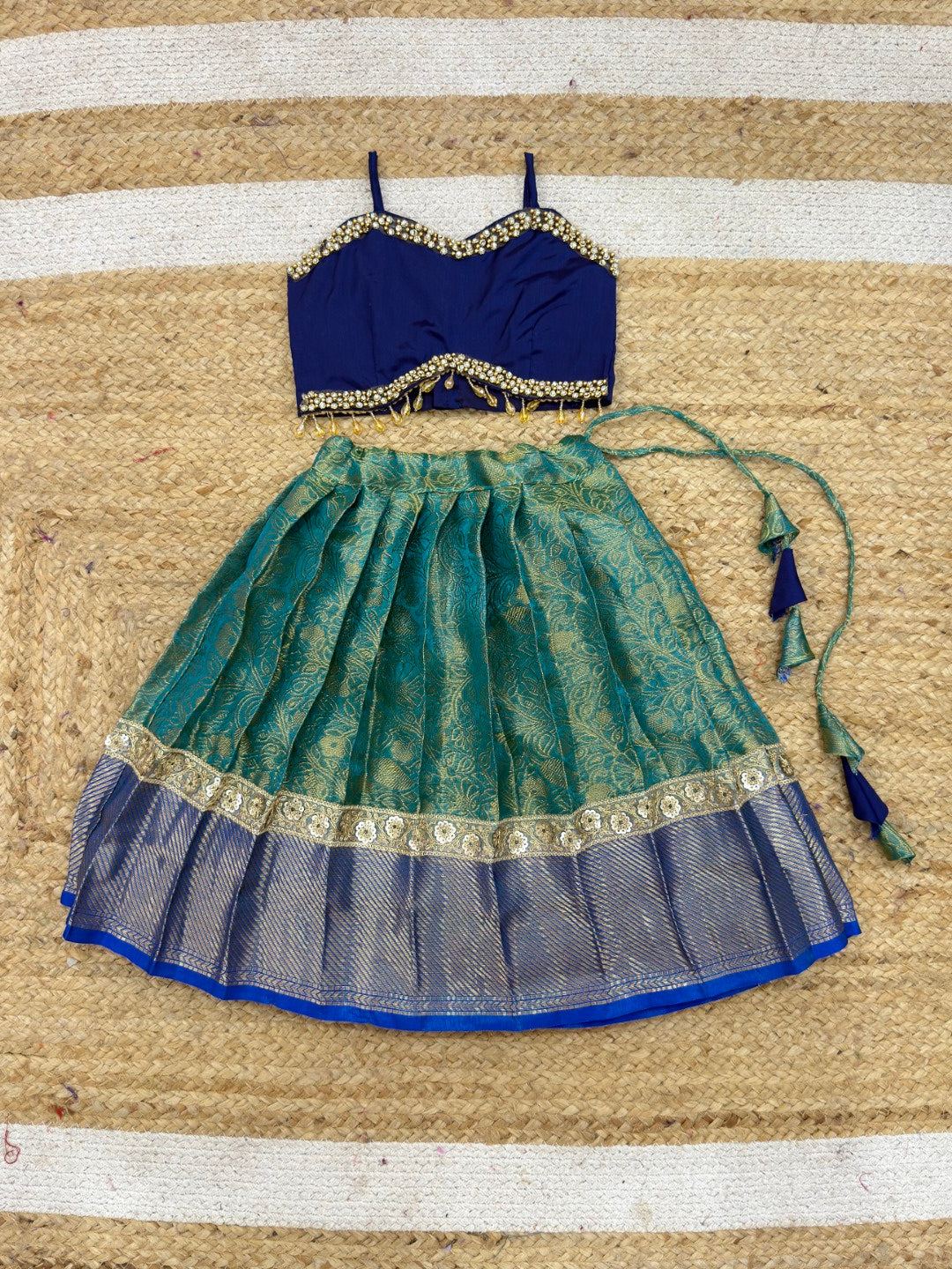 Sea Green & Blue Banarasi Tissue Silk Set | CPM_0459