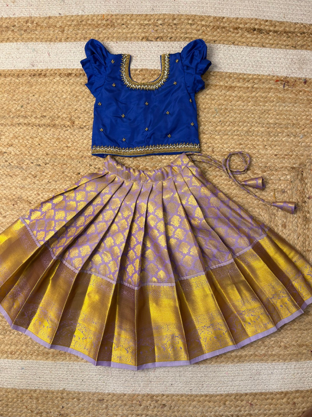 Blue & Lavender Aari Pattu Pavadai Set | CPM_0462