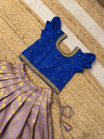 Blue & Lavender Aari Pattu Pavadai Set | CPM_0462