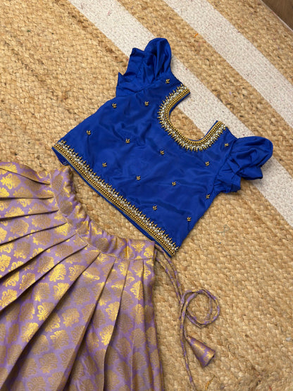 Blue & Lavender Aari Pattu Pavadai Set | CPM_0462