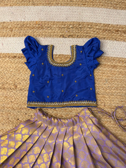 Blue & Lavender Aari Pattu Pavadai Set | CPM_0462