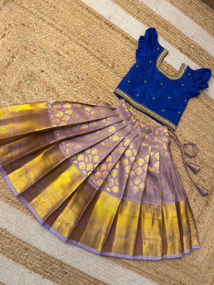 Blue & Lavender Aari Pattu Pavadai Set | CPM_0462