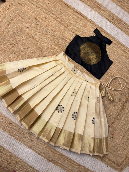 Black & Off-White High-Neck Top and Skirt Set | CPM_0466