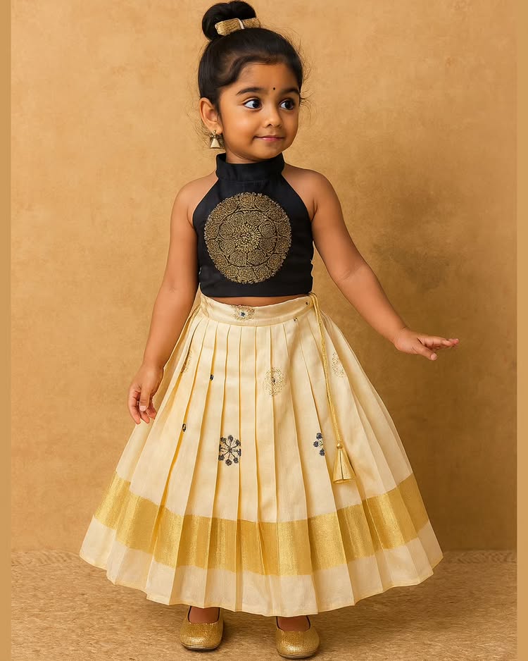 Black & Off-White High-Neck Top and Skirt Set | CPM_0466