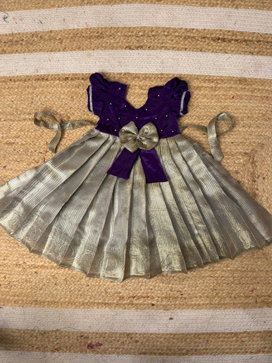 Violet & Silver Tissue Silk Frock | CPM_0468