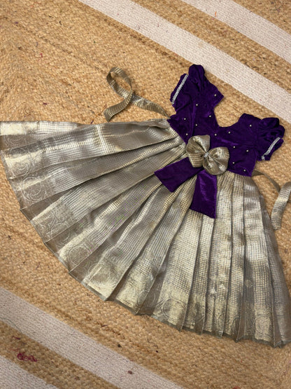 Violet & Silver Tissue Silk Frock | CPM_0468