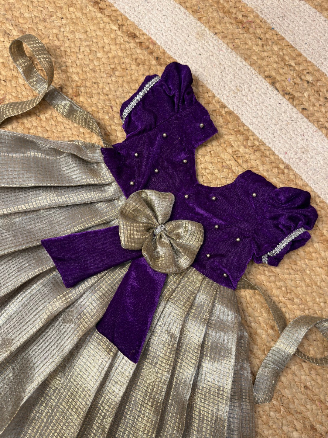 Violet & Silver Tissue Silk Frock | CPM_0468