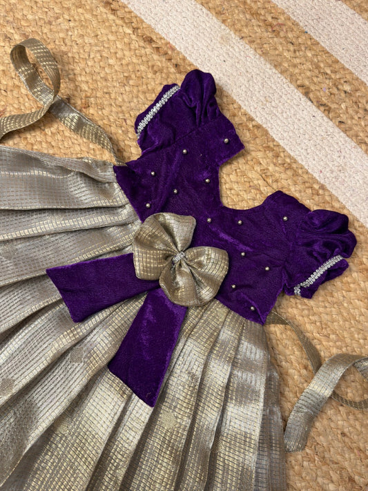 Violet & Silver Tissue Silk Frock | CPM_0468