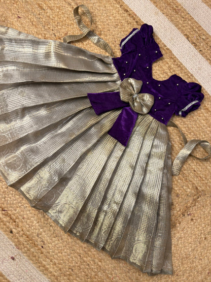 Violet & Silver Tissue Silk Frock | CPM_0468