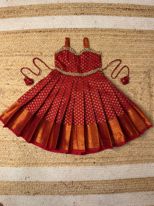 BRICK RED Kanchi Soft Silk Sleeveless Full-Length Gown | CPM_0472