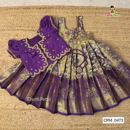 Royal Purple Kanchi Tissue Silk Aari Overcoat Set | CPM_0473