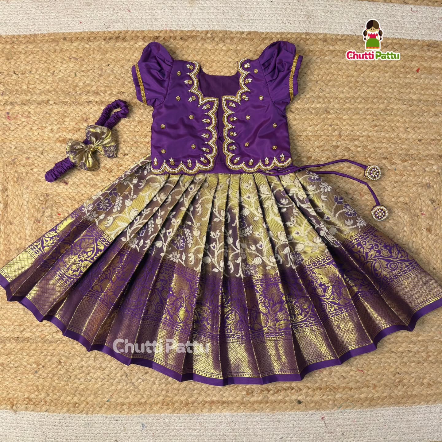 Royal Purple Kanchi Tissue Silk Aari Overcoat Set | CPM_0473