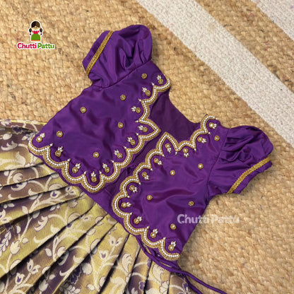 Royal Purple Kanchi Tissue Silk Aari Overcoat Set | CPM_0473