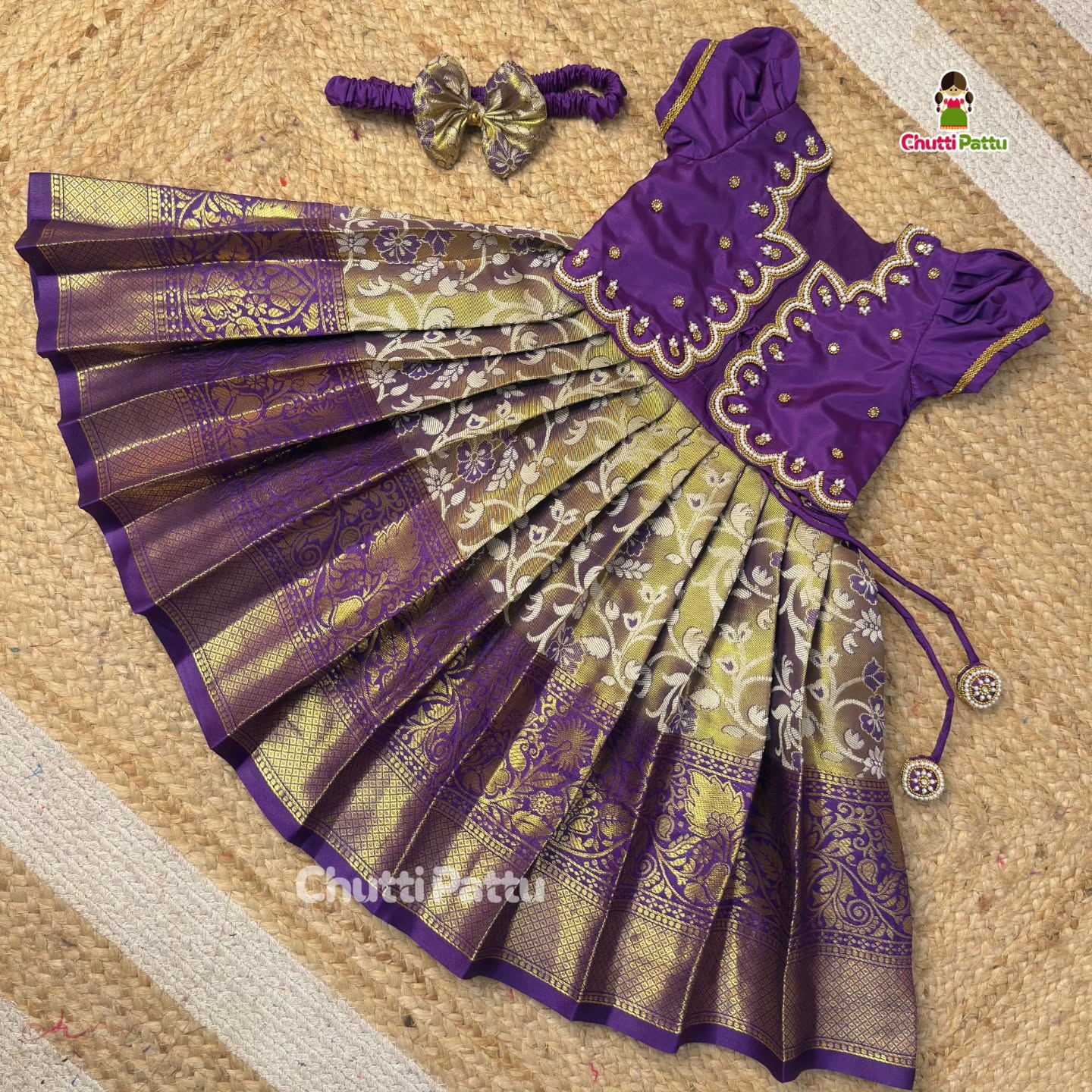 Royal Purple Kanchi Tissue Silk Aari Overcoat Set | CPM_0473
