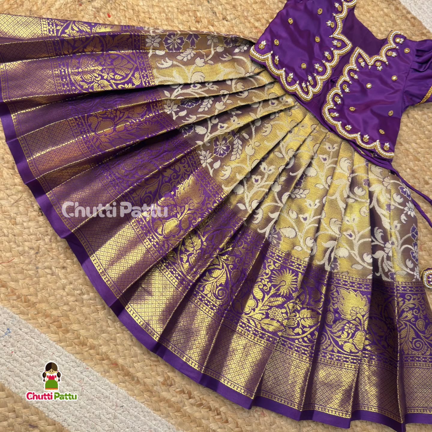 Royal Purple Kanchi Tissue Silk Aari Overcoat Set | CPM_0473