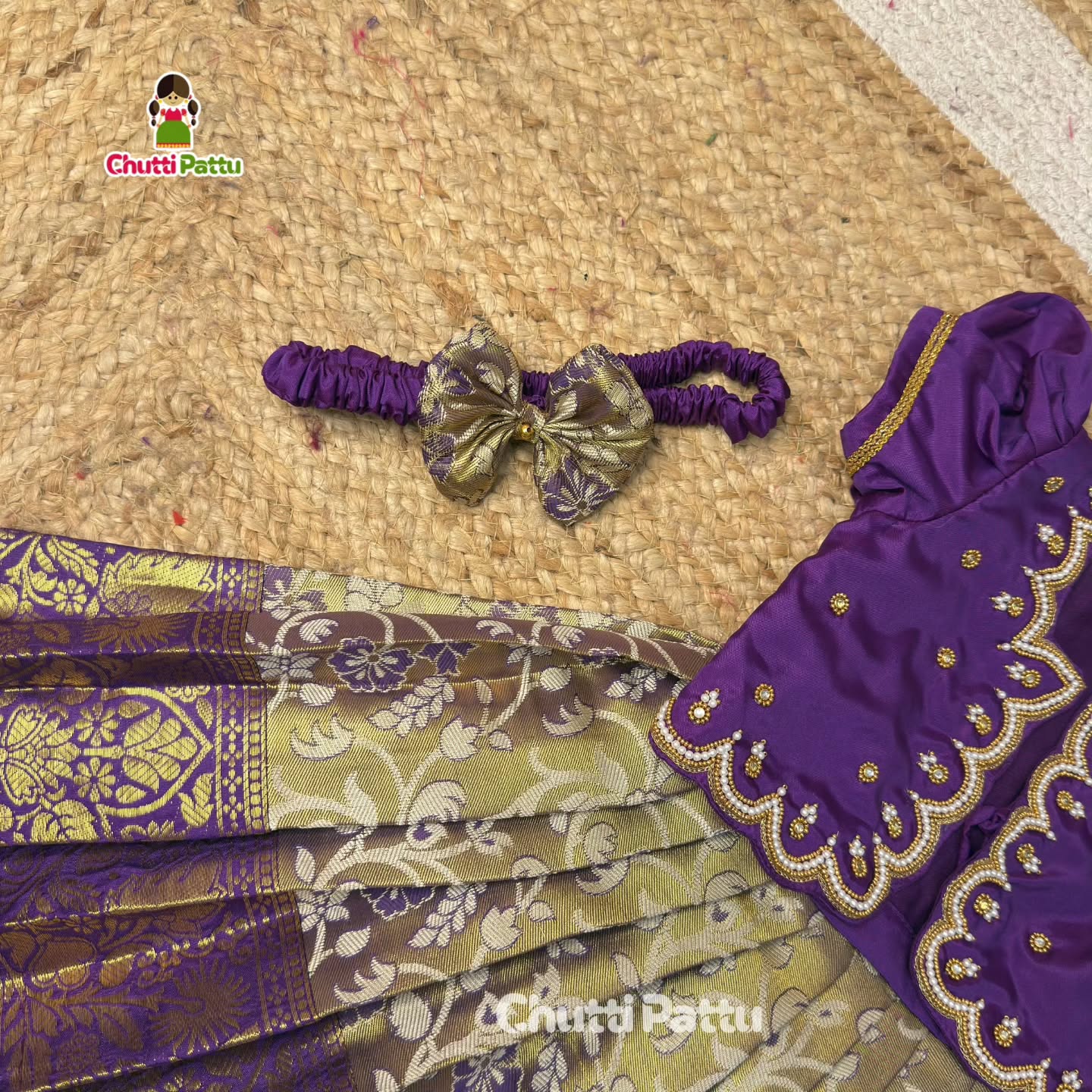 Royal Purple Kanchi Tissue Silk Aari Overcoat Set | CPM_0473