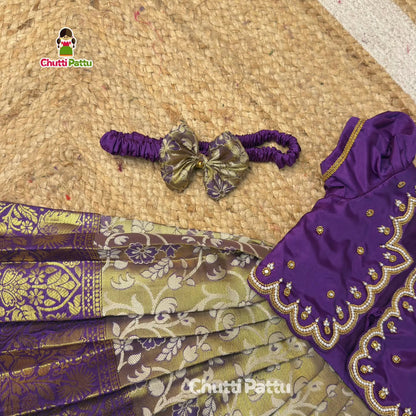 Royal Purple Kanchi Tissue Silk Aari Overcoat Set | CPM_0473