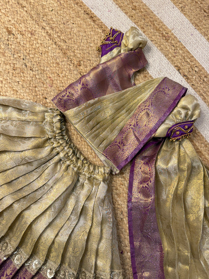 Off-White & Lavender Half Saree with sleeves aari | CPM_0474