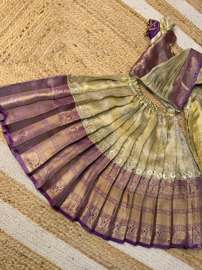 Off-White & Lavender Half Saree with sleeves aari | CPM_0474