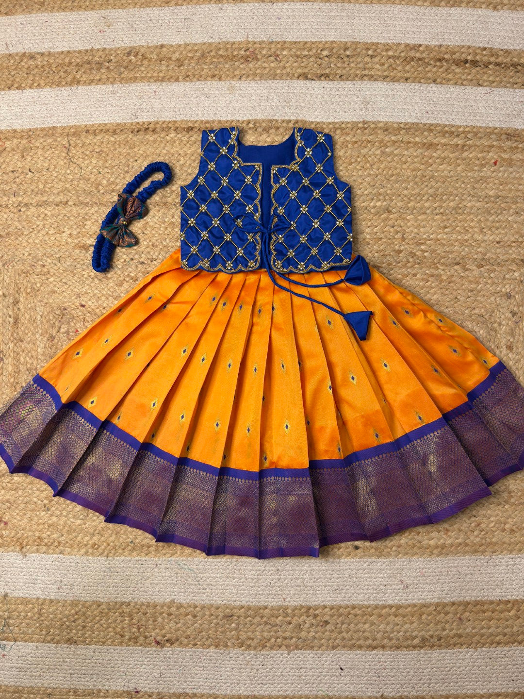 Yazhini – Mango Yellow & Blue Overcoat Aari Set | CPM_0475A