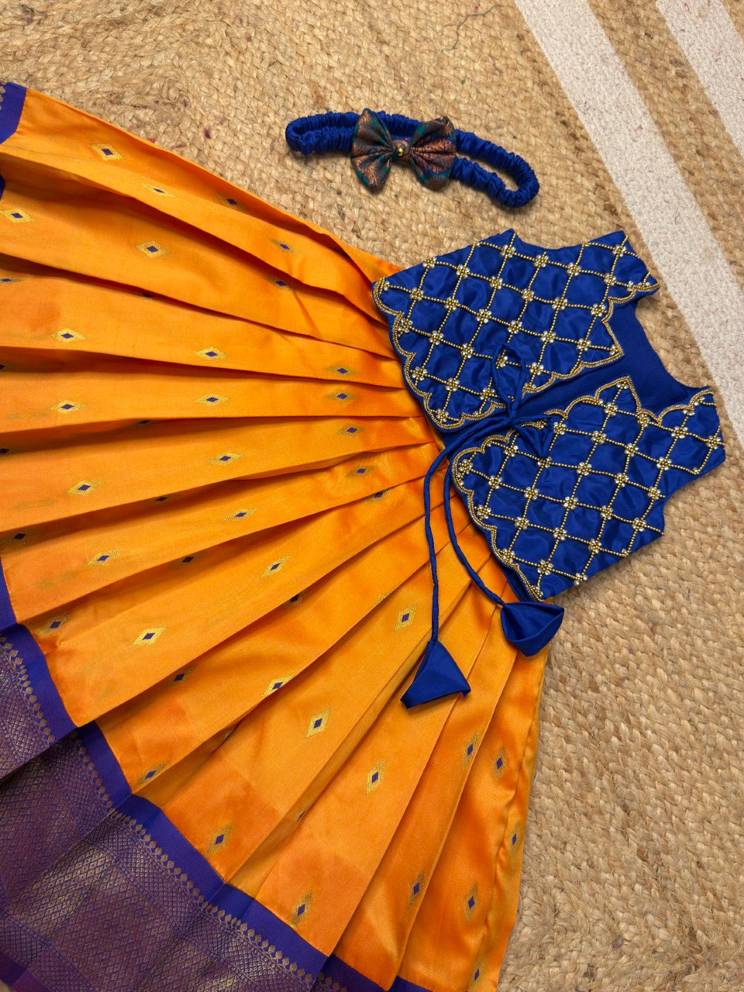 Yazhini – Mango Yellow & Blue Overcoat Aari Set | CPM_0475A