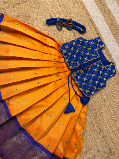 Yazhini – Mango Yellow & Blue Overcoat Aari Set | CPM_0475A