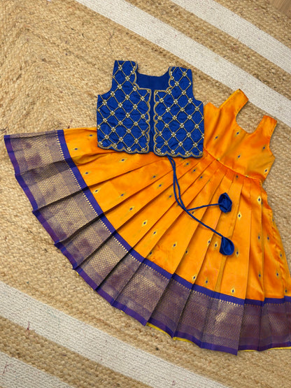 Yazhini – Mango Yellow & Blue Overcoat Aari Set | CPM_0475A