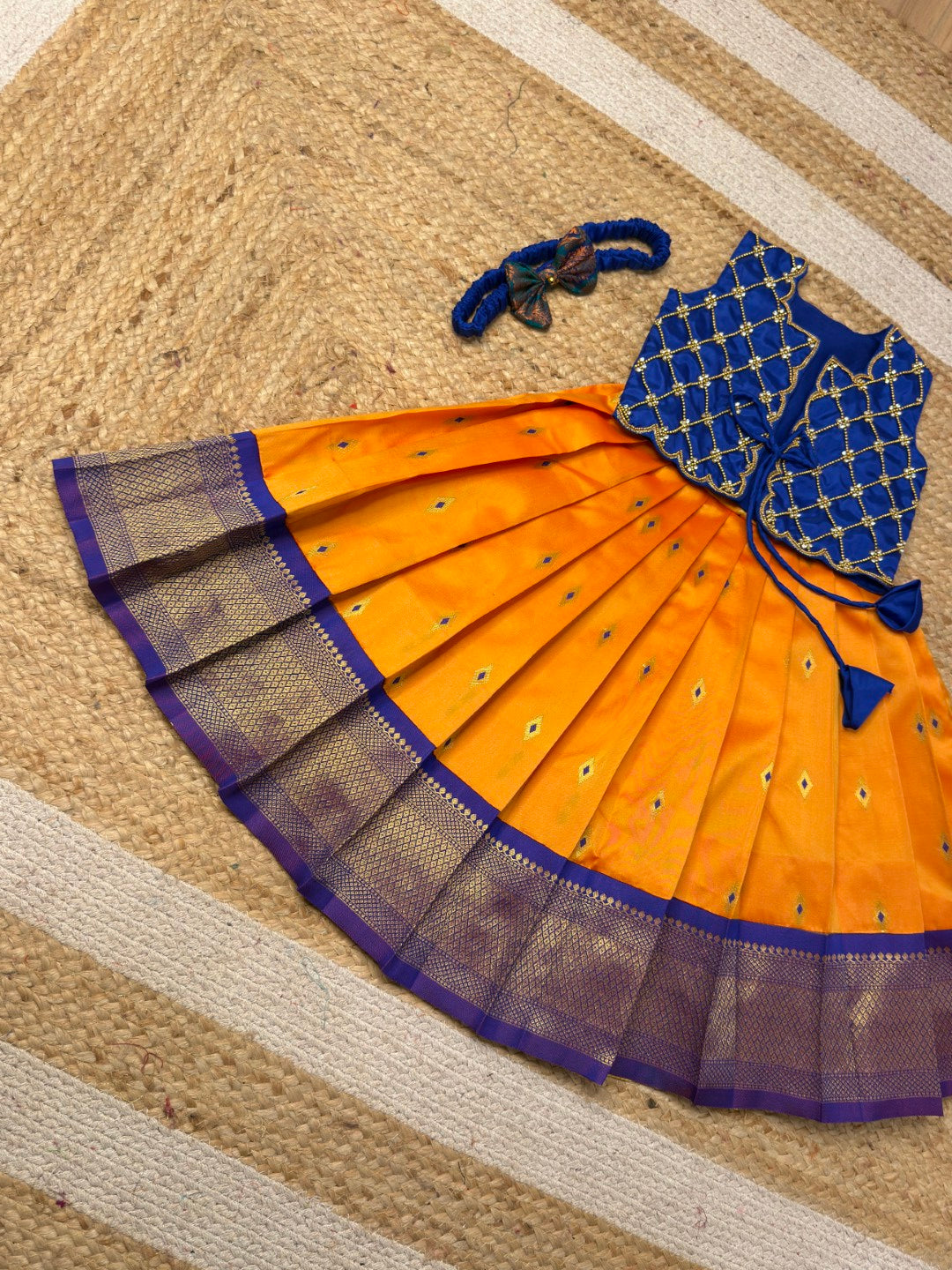 Yazhini – Mango Yellow & Blue Overcoat Aari Set | CPM_0475A