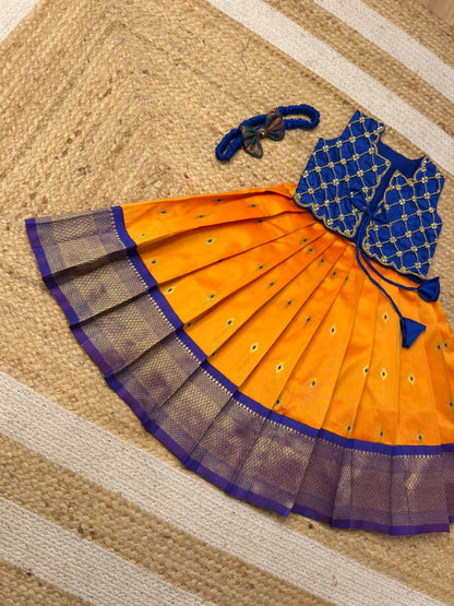 Yazhini – Mango Yellow & Blue Overcoat Aari Set | CPM_0475A